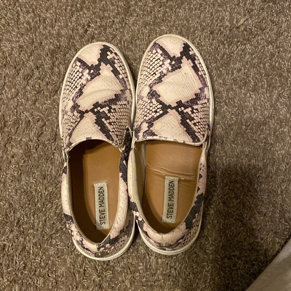 Steve Madden leather snakeskin print sneakers.